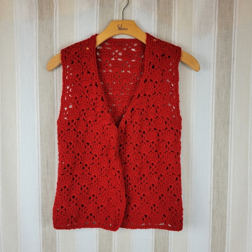 Handmade Granny Crochet Vest Sleeveless‎ Sweater One Size Red